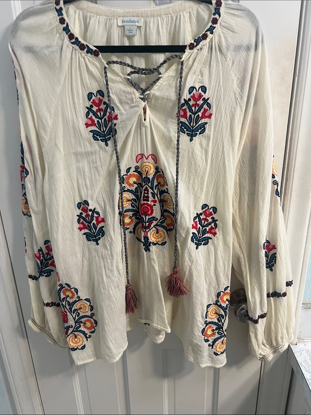 Sundance Cream Tunic with Navy, Red and Yellow Embroidery